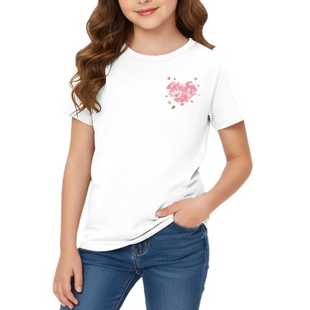 CPNG Children's Mother's Day T Shirt Girls and Boys Cute Heart Print T-Shirts Short Sleeve Round Neck Pullover T-Shirt