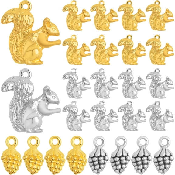 40pcs 2 Styles Alloy Cute Animal Squirrel Pendant Charms Acorn Pine Cone Nut Pendants Decoration Accessories for DIY Necklace Bracelet Keychains Jewelry Making, 2 Colors