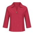 thumbnail image 4 of TKLPEHG 3/4 Sleeve Tops for Women Cotton Linen Turndown Collar Button Tunic Tops Solid Color Spring Soft Lightweight Blouses (Z02_Red,XXXL), 4 of 5