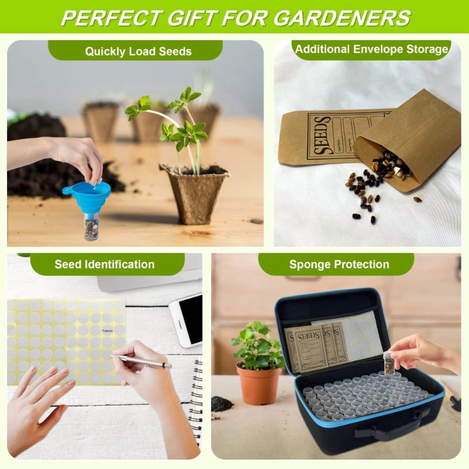 140-Slots Seed Storage Box with 20 Seed Envelopes, Portable Zipper Bag & Complete Accessories Including Labels, Tweezers and Funnel – Seed Organizer for  Vegetables and Flowers. Seeds not included.