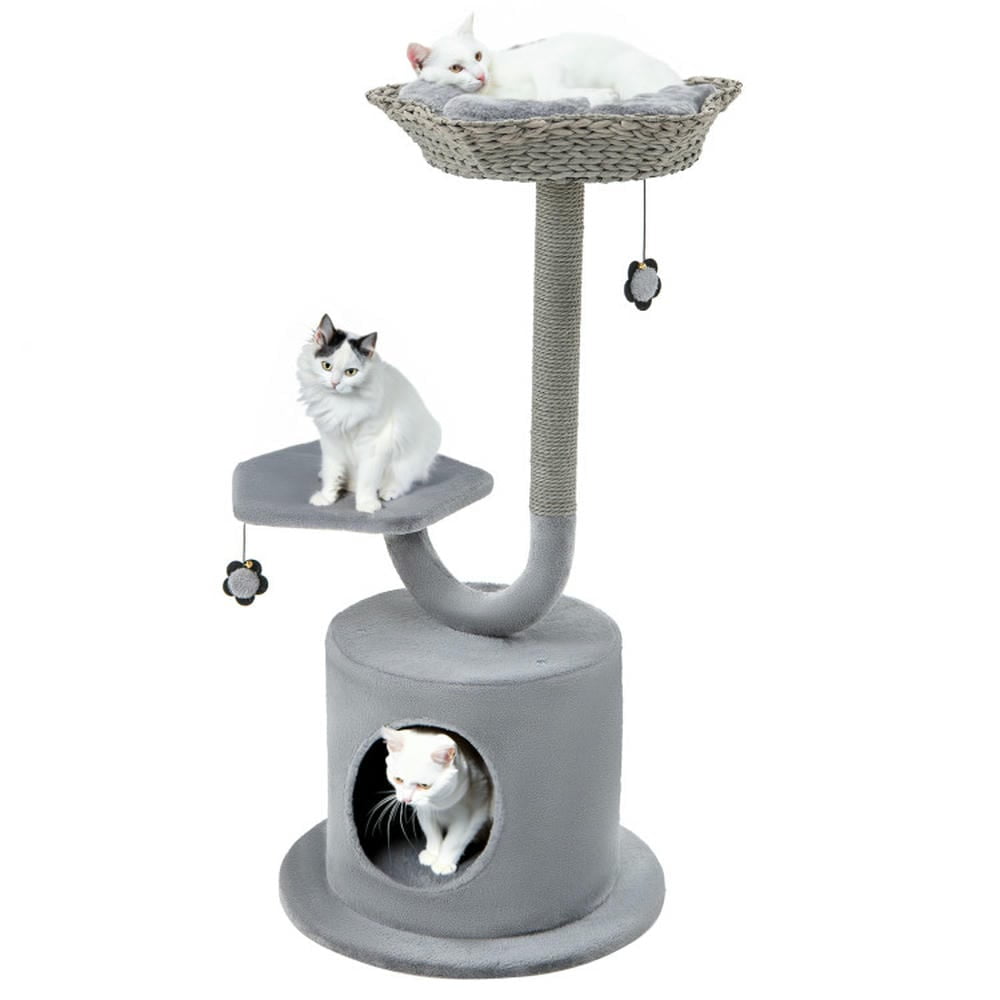 GVN Large Cat Tree, 42" Tall Cat Tower with Curved Metal Supporting Frame for Large & Small Cats-Gray