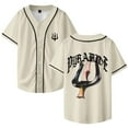 thumbnail image 1 of Werenoi Maillot de Baseball Pyramide 2 Merch Col en V pour Femmes et Hommes Manches Courtes Mode Urbaine, L, Beige, 1 of 3