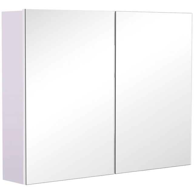 HOMCOM Bathroom Mirror Cabinet, Wall-Mounted Storage Organizer with Double Doors, Adjustable Shelf, Light Lilac