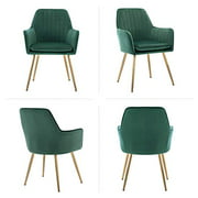 DMF Furniture Modern Velvet Accent Chair Set of 2 High Back Elegant Dinning Chairs with Arms in Living Guest Room (Green)