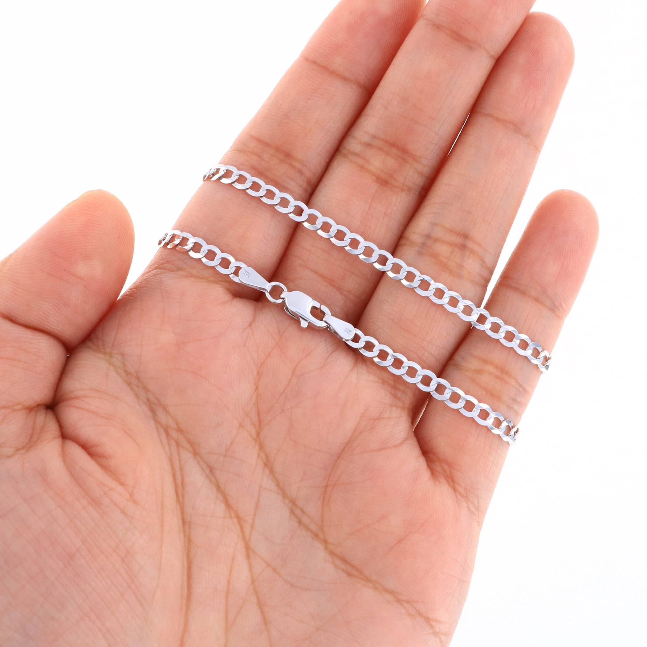 Nuragold 14k Real White Gold Solid Cuban Curb Link 3mm Chain Necklace (16"-30") Italian Jewelry for Men & Women