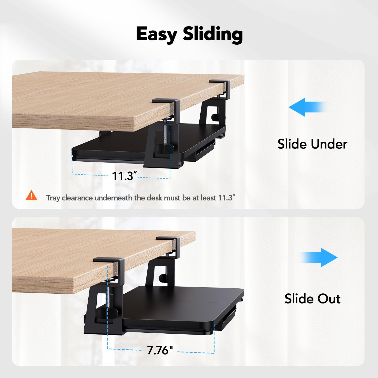 Large Under Desk Tray With Sturdy C-clamp Mount  26 (30.16" Including Clamps) X 12 Inch Slide-out Platform Computer Heavy Duty Storage Drawer For Typing Black