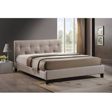 Harriette Light Beige Linen Modern Queen Bed with Covered Buttons ( incomplete box 1/3 only - Headboard and footboard)