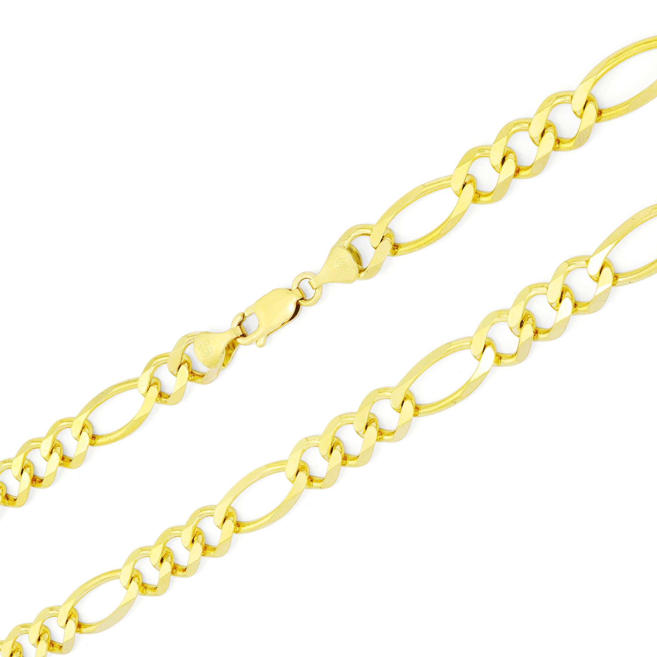Nuragold - 14k Yellow Gold Mens 8.5mm Solid Italian Figaro Link Chain