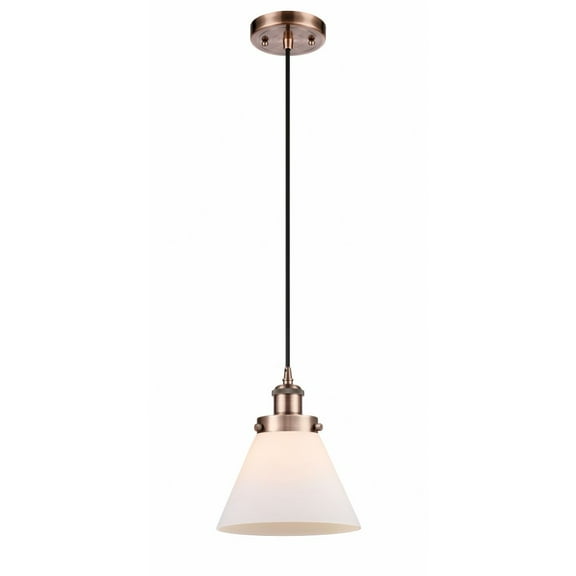 916-1P-AC-G41-Innovations Lighting-Cone - 1 Light Cord Hung Mini Pendant In Industrial Style-10 Inches Tall and 8 Inches Wide-Antique Copper