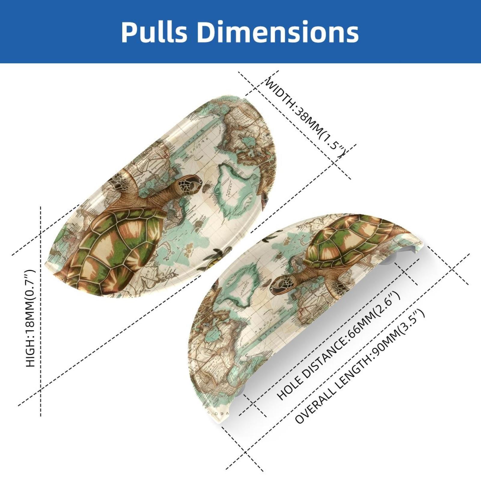 PhooArto 6 Pcs Cup Drawer Pulls, Vintage Map Turtles Patterns Shell Shape Handles Cabinet Knobs for Dresser Cupboard Closet Wardrobe with Screws