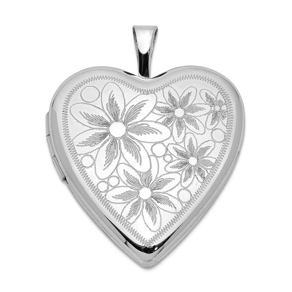 925 Sterling Silver Holds 2 photos 20mm Textured Daisies Love Heart Locket Locket Necklace for Women