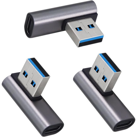 shiyou-LANMINGLEL 10Gbps USB 3.1 Adapter 90 Degree USB Male to Type C Female Adapter OTG Data Transfer Adapter for Laptop Tablet 3 Pack (Silvery USB A M/C F)