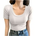 thumbnail image 2 of Women's Short Sleeve T-Shirt, Solid Color Casual Crew Neck Top, Soft Polyester Basic Tee for Summer Daily Wear, 2 of 9