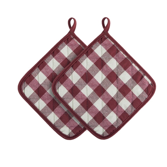 Achim Buffalo Check Polyester/Cotton Pot Holder - Burgundy - Set of Two