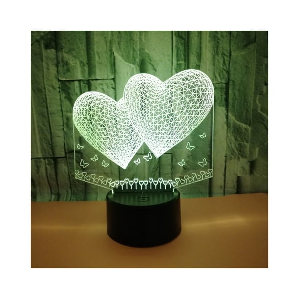 Toystoory 7 cambio de color 3D holograma amor corazón lámpara USB acrílico luz para el hogar Kits de decoración para fiestas negro Toystoory HA025184-01