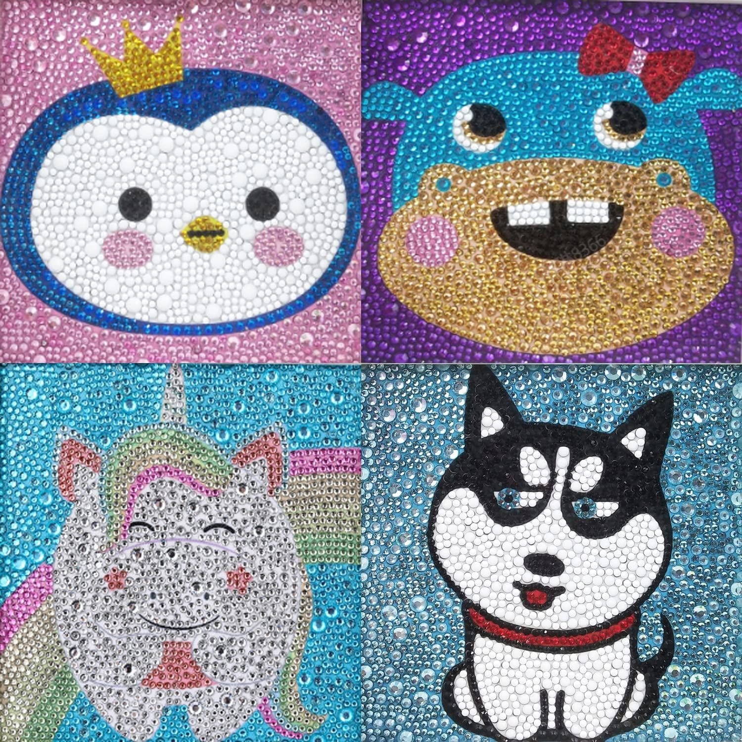 Maydear Small and Easy DIY 5d Diamond Painting Kits With Frame for Beginner  With White Frame for Kids 6X6 Inch happy Cat 