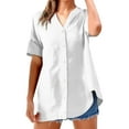 thumbnail image 3 of DuoJiaJ Women Plus Size Short Sleeve V Neck Shirts Solid Roll Up Tops Summer Blend Tee Shirts Women's Work Shirts White L, 3 of 3