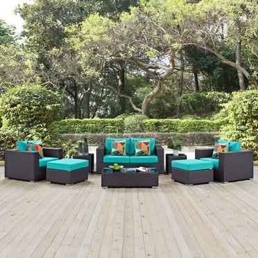 Modway Convene 8 Piece Outdoor Patio Sofa Set in Espresso Turquoise