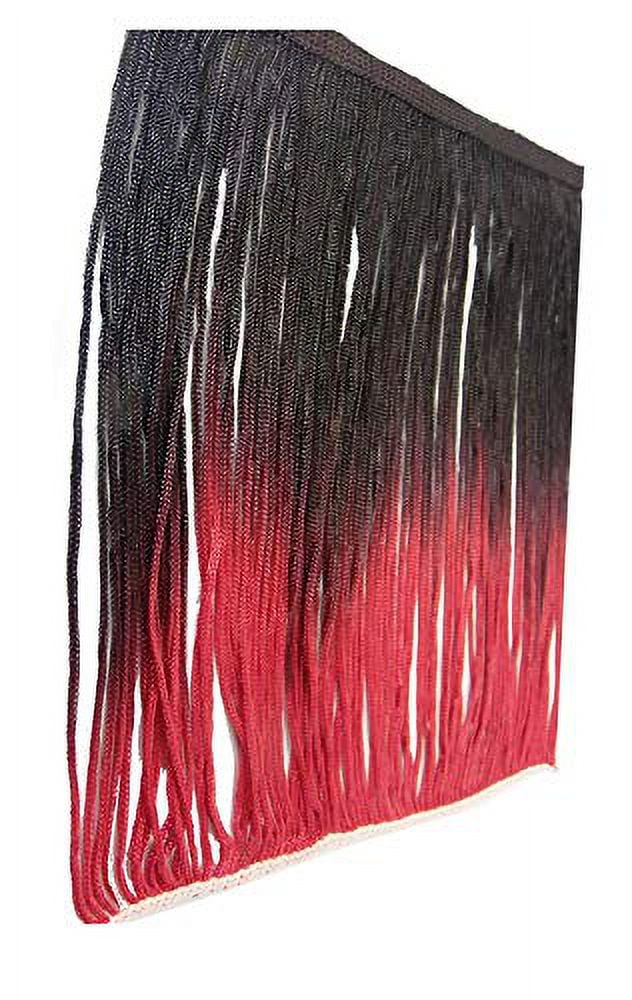 2 Yards Tie-Dye Ombre Multicolor Chainette Thread Yarn Tonal Loop Fringe- 7" Long -Sewing Quilting Renaissance Dance Hawaiian Costumes Outfit Drapery -Hand Dyed-Black & Red Shades