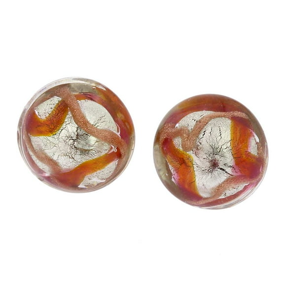 GlassOfVenice Murano Glass Button Stud Earrings - Golden Brown Waves Silver