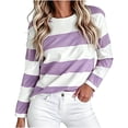 thumbnail image 2 of Bzdzmqm Womens Long Sleeve Striped Pullover Tops Casual Crew Neck Sweaters Fall Winter Loose Fit Knit Tees for Daily Work Office Outfits, Purple XL, 2 of 5