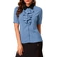 thumbnail image 5 of Camisa de trabajo de mujer con cuello contrastante, lazo y volantes en la parte delantera, botones y mangas cortas L azul polvo, 5 of 6