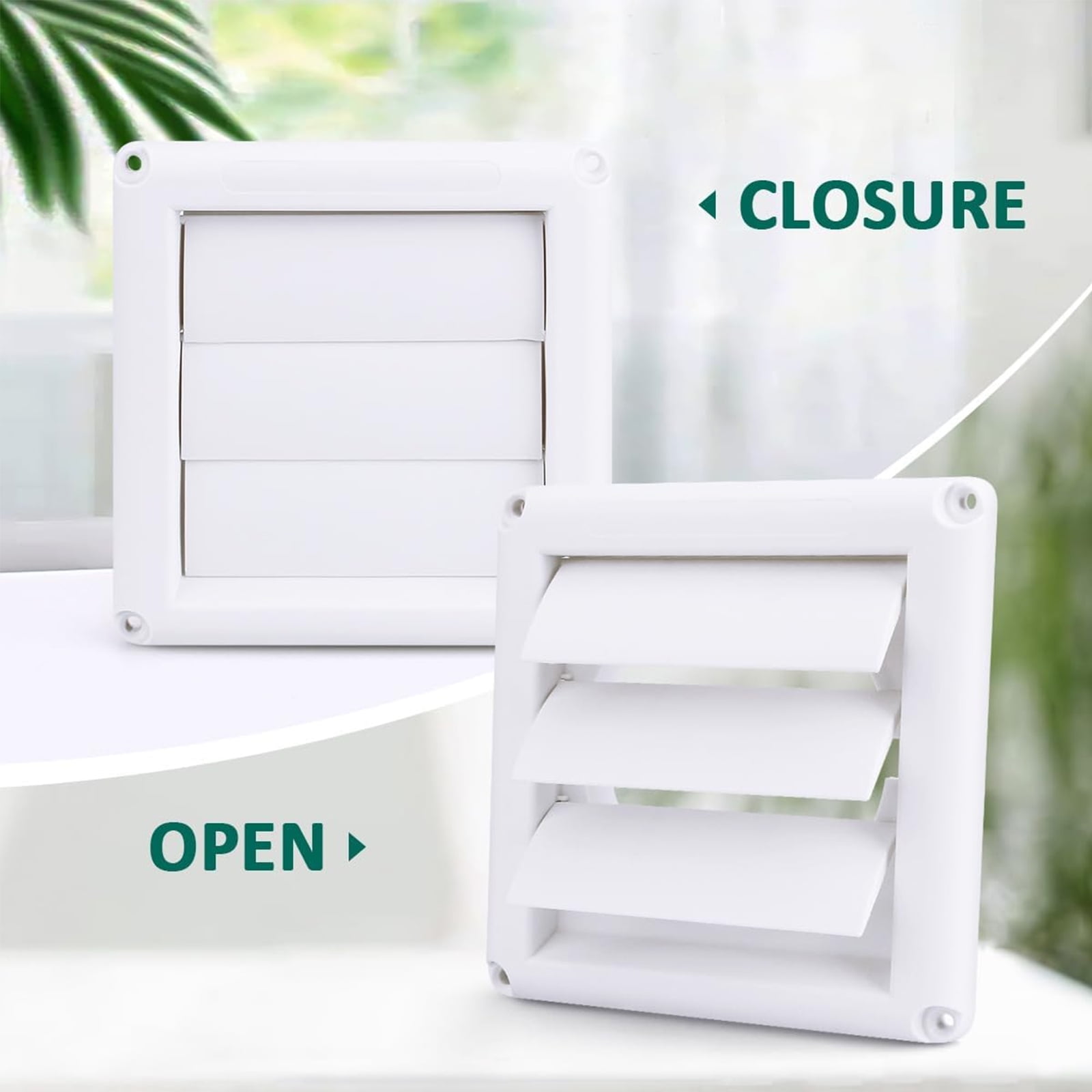 Detetap Vent Louvered Weather-Resistant Outdoor Plastic Dryer Vent Cover for 4 inch Pipe, UV Protection for Maximum Airflow Efficiency & Long-Lasting Durability，Includes 4 Screw (White)