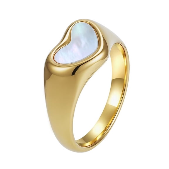 PAMTIER Men's Women's Stainless Steel Unique Novel Heart Shell Ring Gold Size 7