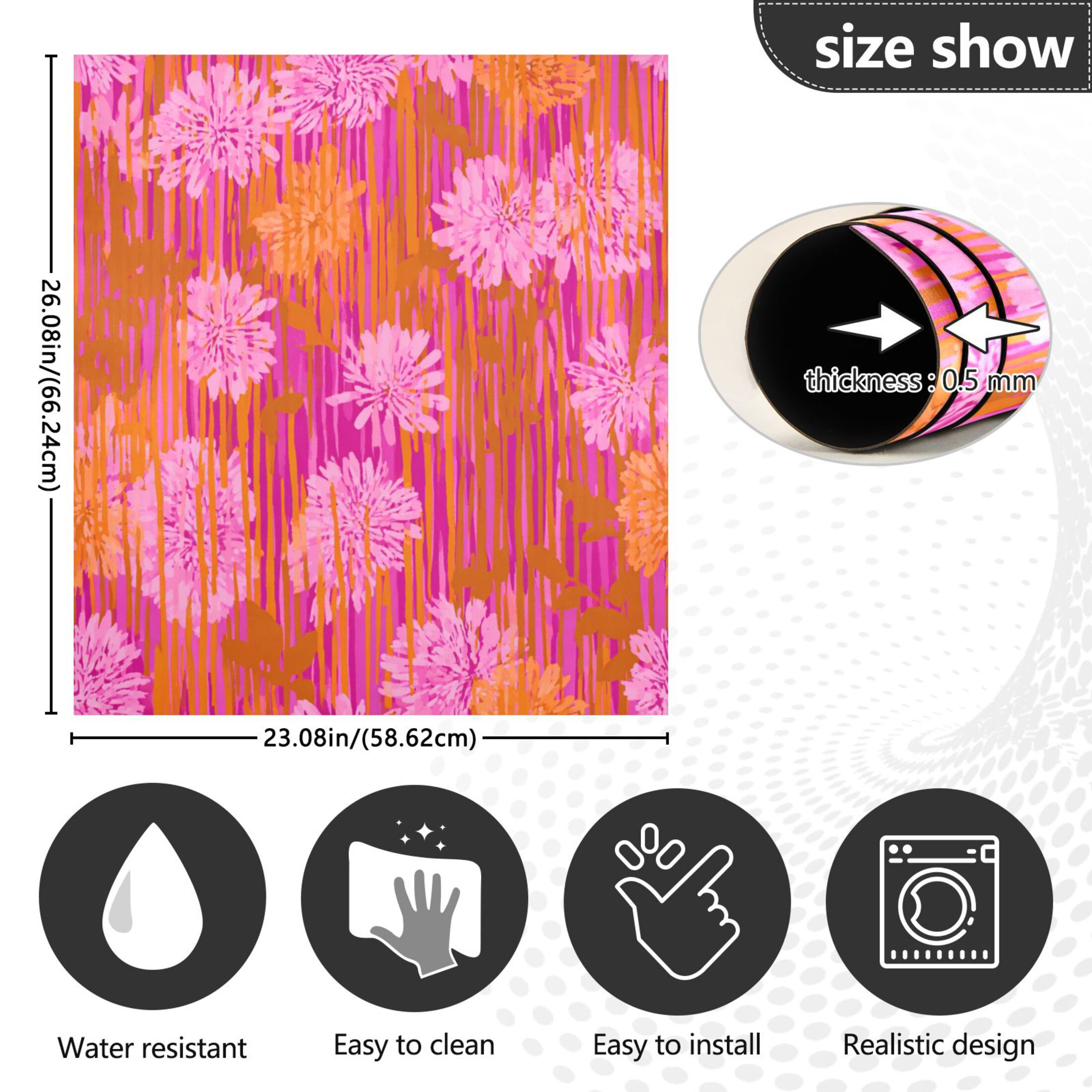 IAUYY Magnetic decorative sticker - 23x26 Inch PVC Refrigerator Decorative Cover, Removable DIY Art for Kitchen Appliances Orange Flowers
