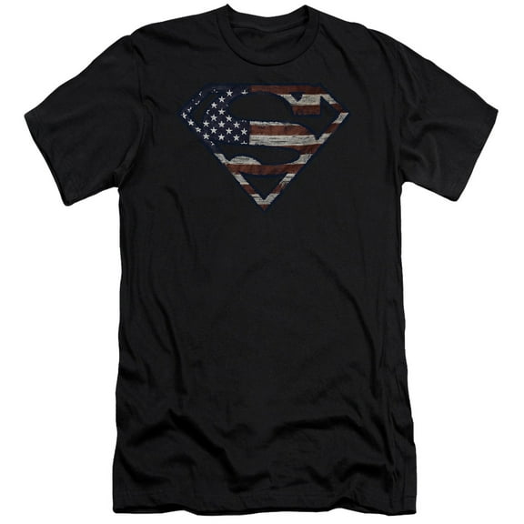 Superman Wartorn Flag Adult 30/1 T-Shirt Black