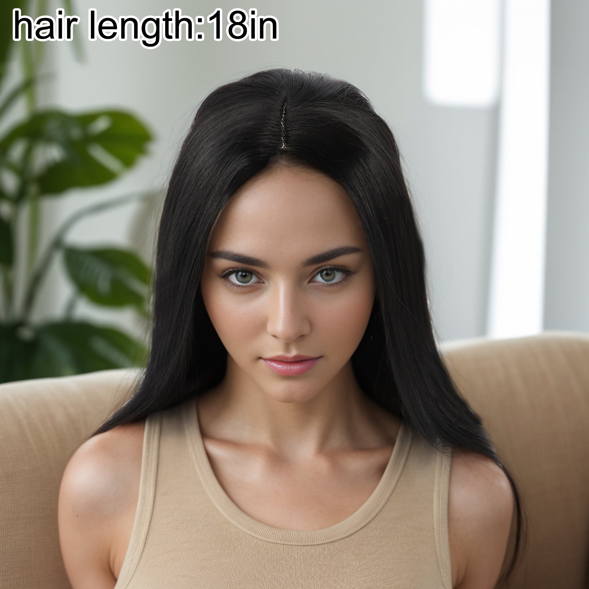 Unique Bargains 1 Pc Straight Long Hair Hair Wig High Temperature Fiber 18in Human Wig Black for Women