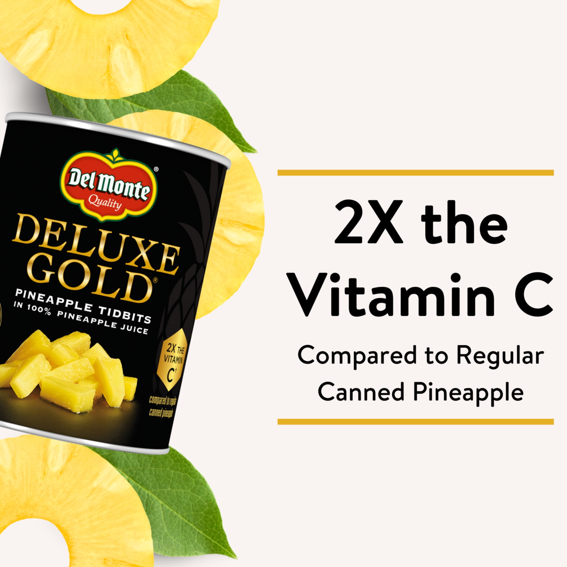 (3 pack) Del Monte Deluxe Gold Pineapple Tidbits in 100% Pineapple Juice, 20 oz Can, Canned Fruit