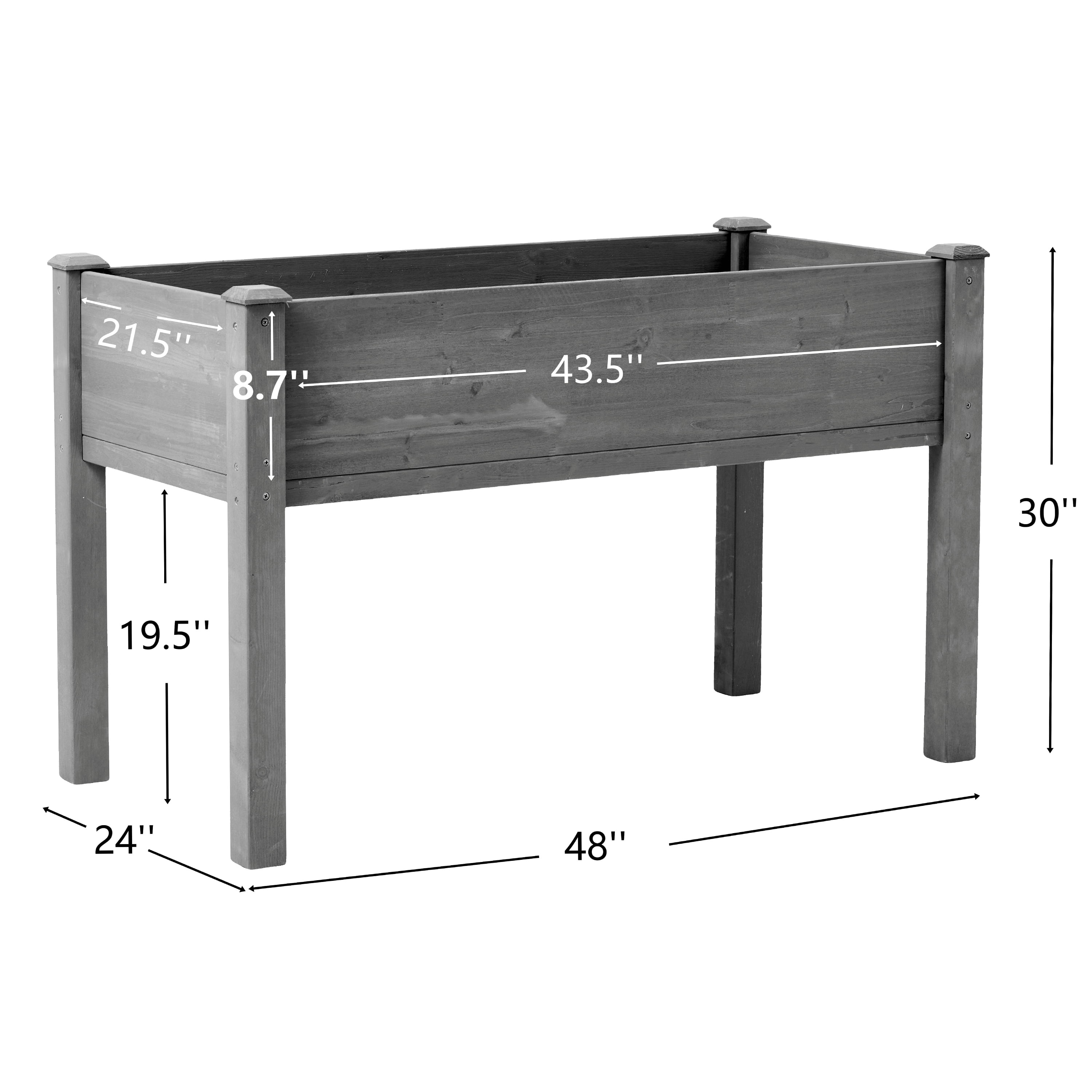 Raised Garden Bed with Legs, Elevated Wooden Planter Box for Outdoor Plants Flowers Fruits Vegetable Herb Growing 48x24x30"