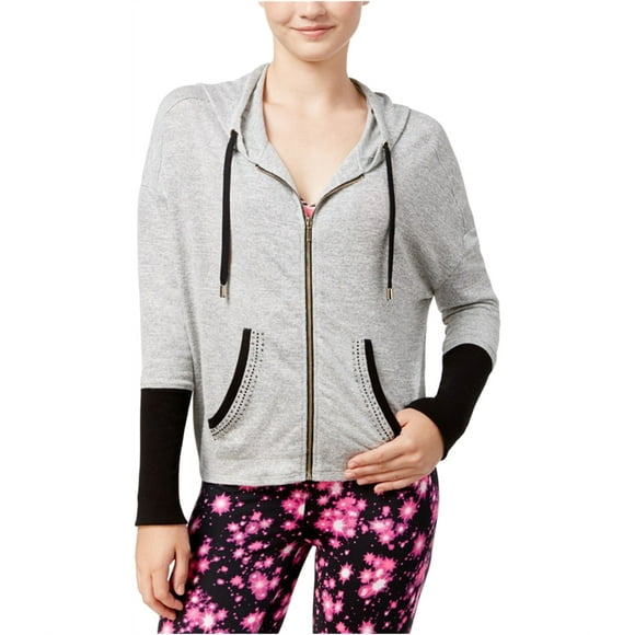Material Girl Womens Active Embellished Hoodie Sweatshirt, Grey, X-Small