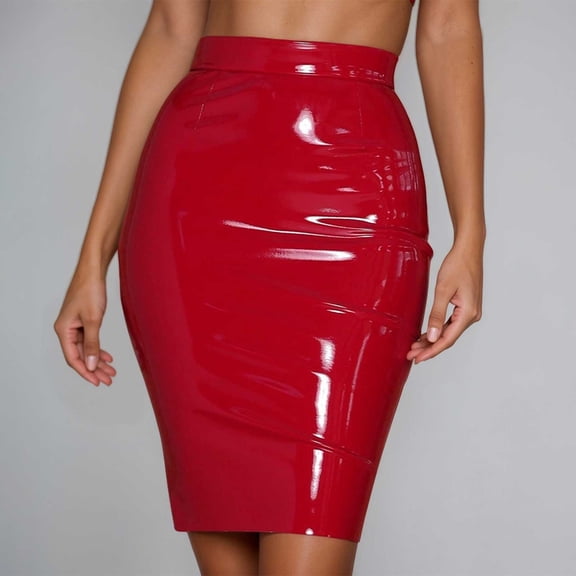 Women's Leather Mini Bodycon Skirt Color Red Size XL