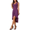 thumbnail image 4 of Robes d'Été pour Femmes Sans Manches Débardeur Robe Soleil Portefeuille Col en V Plissée Ourlet Haut-Bas Robe Midi avec Poches P Violet, 4 of 5