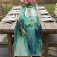 thumbnail image 4 of Turquoise Marble Table Runner - 72 Inch Long Ink Painting Modern Abstract Aesthetics Cotton and Linen Blended Dress Scarves Farmhouse Table Runner for Kitchen Dining, Coffee Table, 13" x 72", 4 of 8