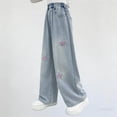 thumbnail image 4 of Lovzfmll Girl's Jeans, Star Print Wide Leg Elastic Waist, Casual Loose Fit Pants for Little Girls 9-10 Years, 4 of 7