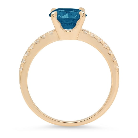 1.71 ct Round Cut Natural London Blue Topaz Solitaire with Accents Engagement Ring for Women in 18K Yellow Gold