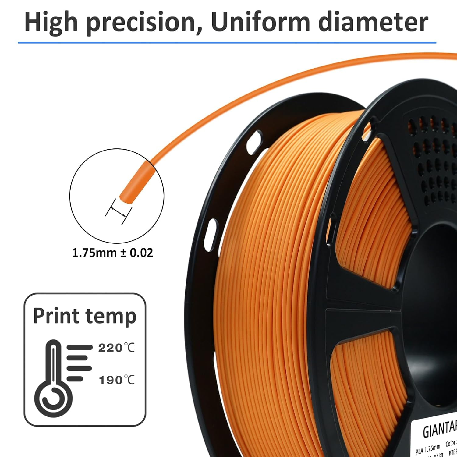 3D Printer Filament, Orange Pla Filament, 1Kg(2.2lbs) Spool, 1.75mm Dimension Accuracy +/- 0.03mm, 3D Printing Filament