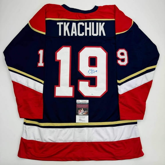 Autographed/Signed Matthew Tkachuk Florida Blue Hockey Jersey JSA COA