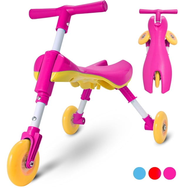 Triciclo plegable KIDRIM para niños pequeños, rosa, 1 a 3 años