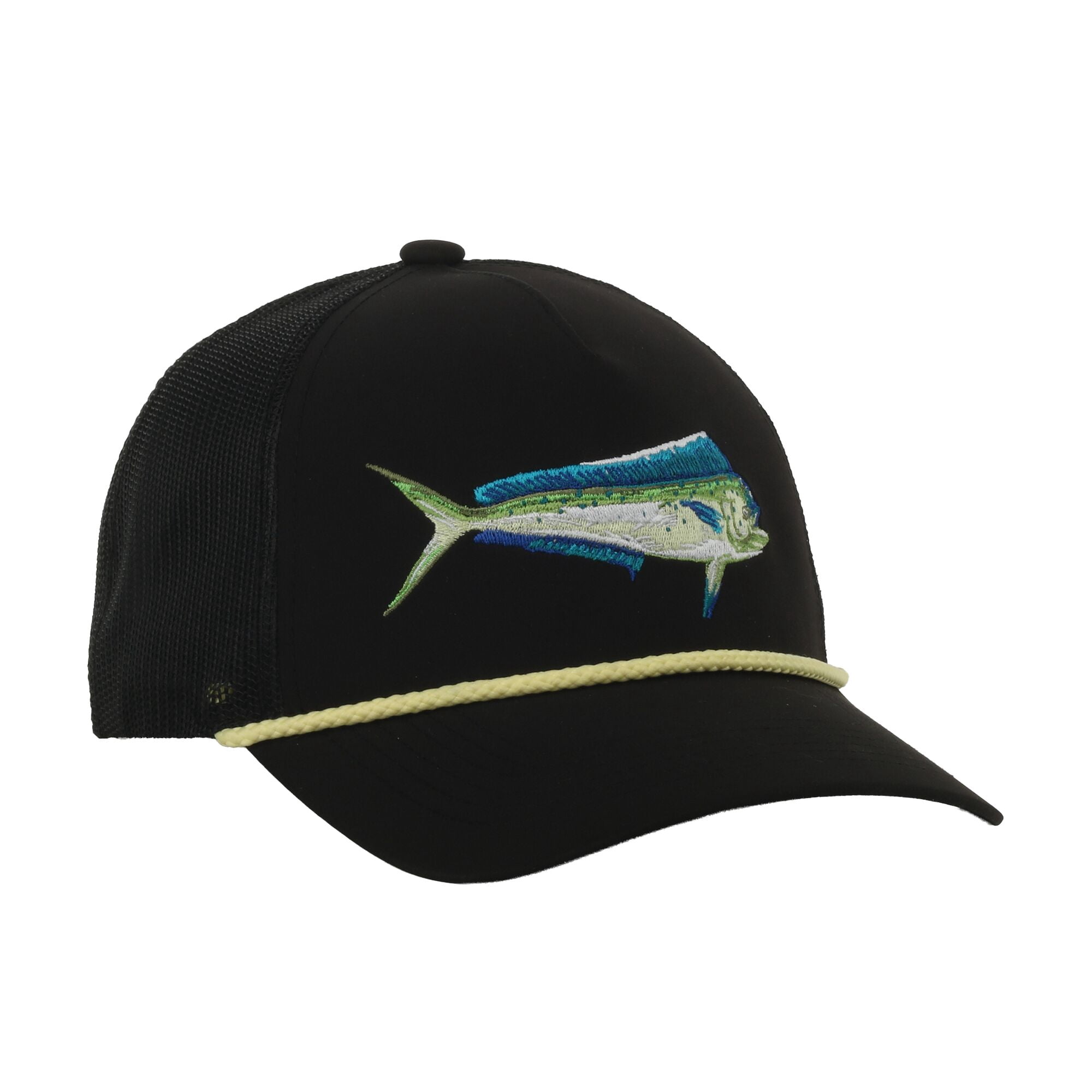 Outdoor Cap Mahi Mahi Patch Trucker Hat – Mid Profile Mesh Back Snapback, One Size, Black