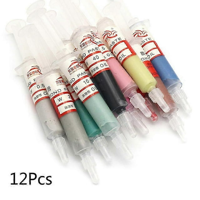 12PCS Diamond Polishing Lapping Paste Compound Syringes 0.5-40 Micrometer