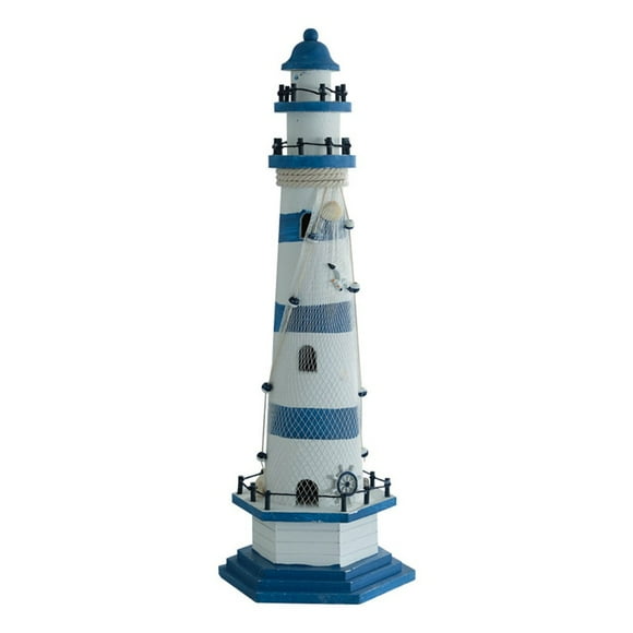 1pcs Sea Ornamental Lighthouse Blue And White Wooden Decorative Ornament Decorative Creative Christmas Gifts Home Decoration