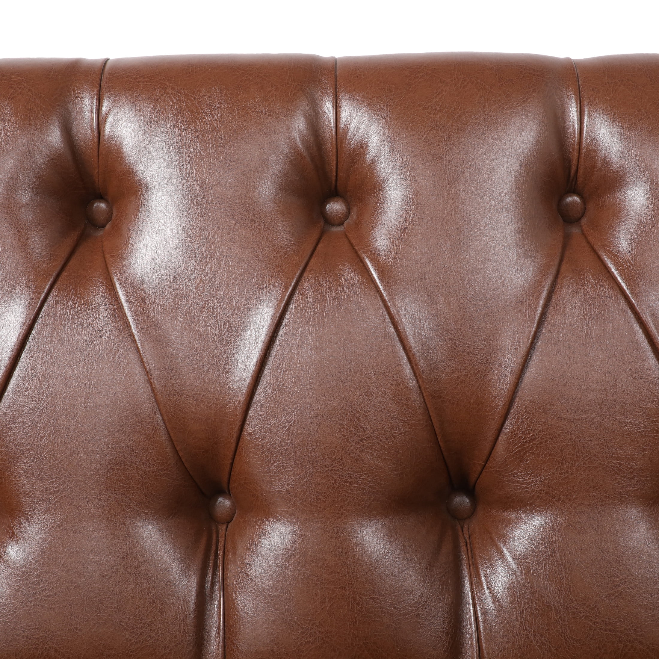 Noble House Brookover Contemporary Faux Leather Tufted Loveseat, Cognac Brown and Espresso