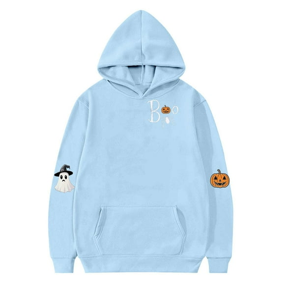 Eltusu Boys Halloween Hoodies, Pullover Casual Loose Fit Long Sleeve Kids Sweatshirts Light Blue Size 10-12 T