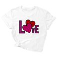 thumbnail image 1 of Pompotops Mode Femmes T-Shirt Décontracté Col Rond Imprimé Amour Manches Courtes Ample Blouse, 1 of 3