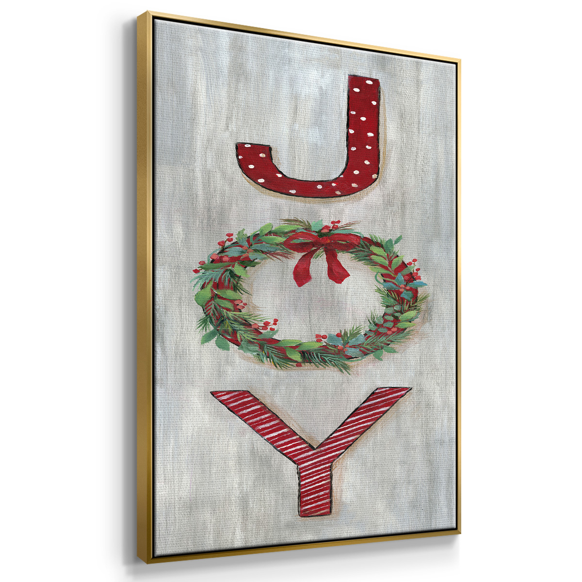 Joy - Framed Gallery Wrapped Holiday Canvas - 25 x 37 - Gold Frame