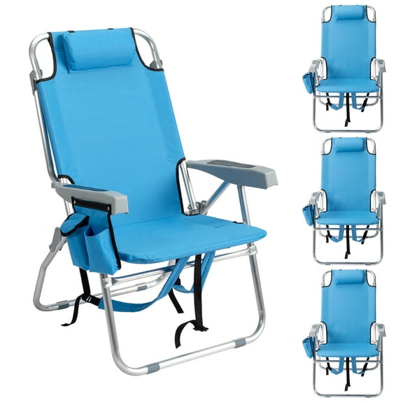 Zimtown 4 Pcs Folding Portable Chair Beach Chair Blue  Camping Solid Construction